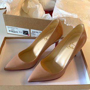Louboutin Pigalle 85 nude patent pumps